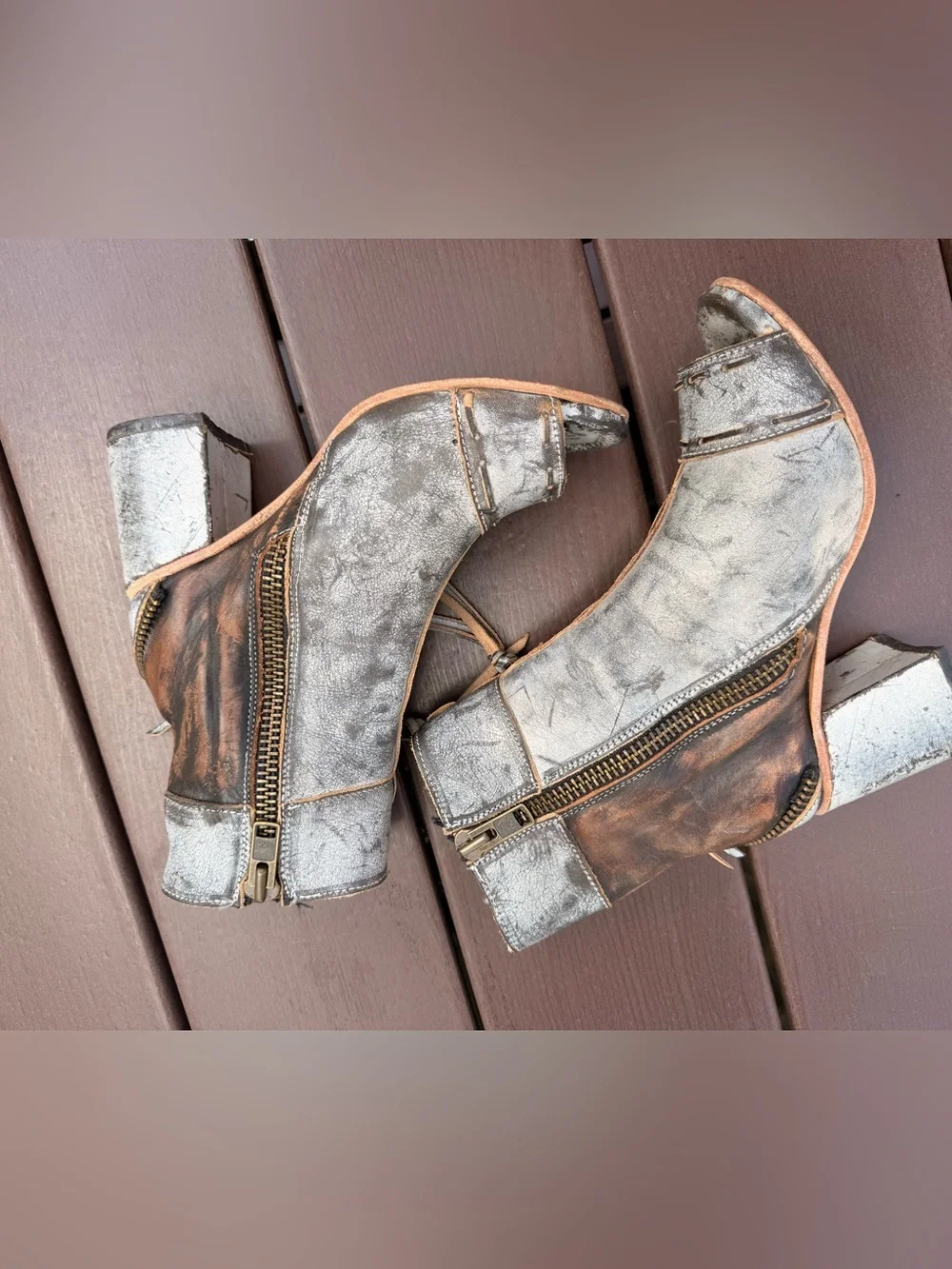 Freebird by Steven Silver Metallic Leather Ankle Booties “Zombie”